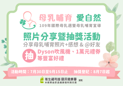 轉知國民健康署「『母乳哺育 愛自然』照片分享暨抽獎活動，歡迎民眾踴躍參加
