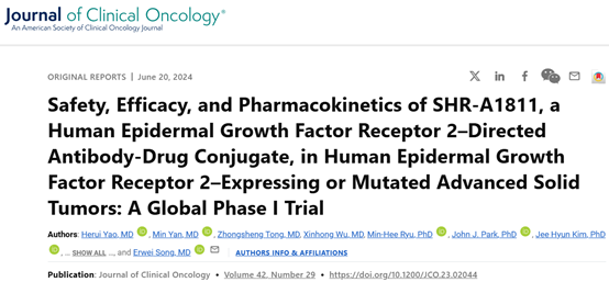 Safety, Efficacy, and Pharmacokinetics of SHR-A1811, a Human Epidermal Growth Factor Receptor 2-Directed Antibody-Drug Conjugate, in Human Epidermal Growth Factor Receptor 2-Expressing or Mutated Advanced Solid Tumors: A Global Phase I Trial