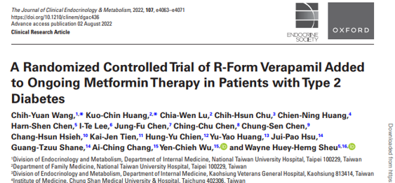 A Randomized Controlled Trial of R-Form Verapamil Added to Ongoing Metformin Therapy in Patients with Type 2 Diabetes